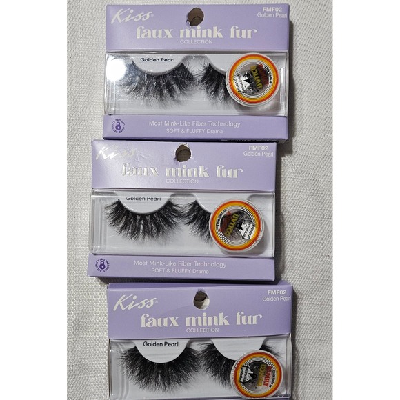 Kiss Faux Mink Fur False Eyelashes Blackglama Golden Pearl Pearl Beige lot of 8 - Picture 4 of 12